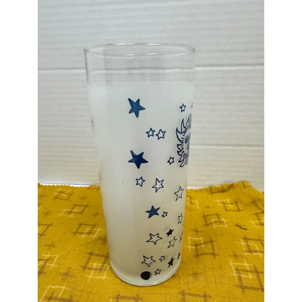 Vintage 90's Frosted Celestial Highball Glass Blue Sun‎ Moon Stars Tumbler
